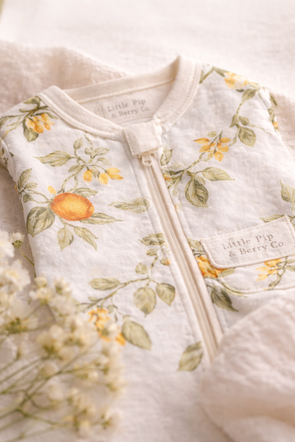 Orange botanical baby grow for boys teaser